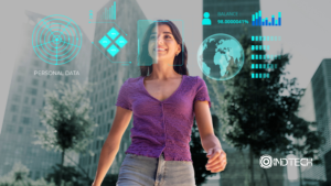 mujer con reconocimiento facial en el futuro de la IA