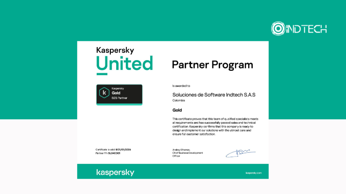 Certificado Indtech como Gold partner de Kaspersky